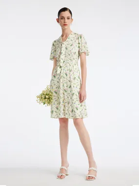 19 Momme Silk Floral V-Neck A-Line Mini Dress