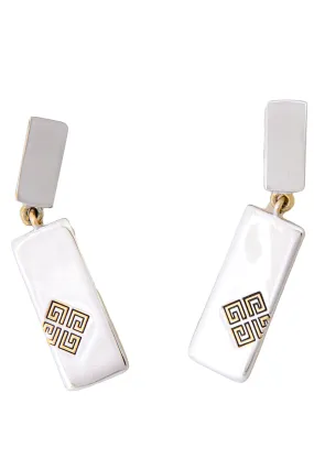 1970s Givenchy Gold & Silver Logo Rectangle Drop Earrings