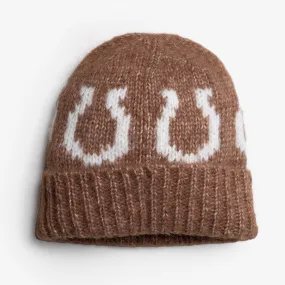 ALPACA HORSESHOE BEANIE - BROWN