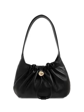 BLACK LEATHER BAG WITH DRAWSTRING