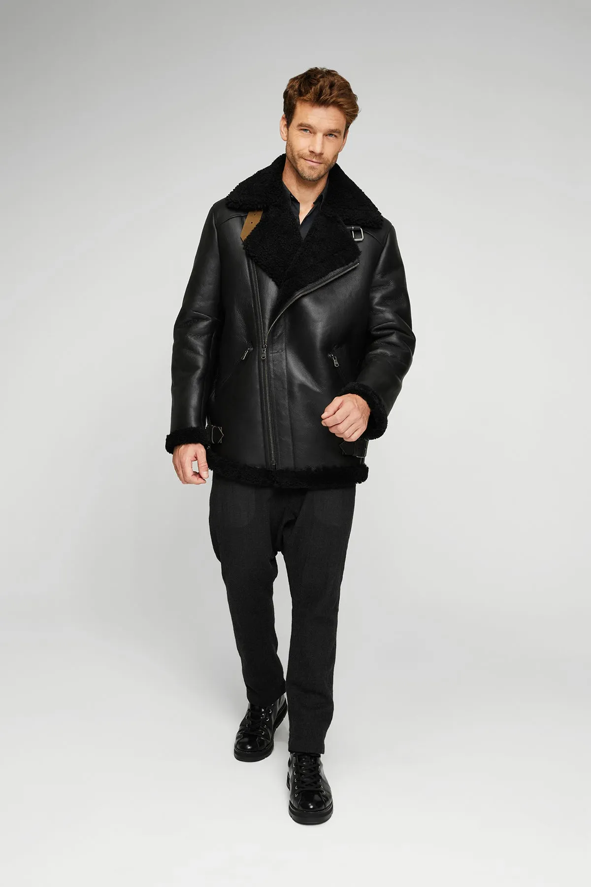 Charlie - Black Shearling Coat