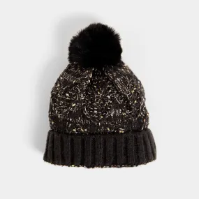 Confetti Pom Pom Hat - Black