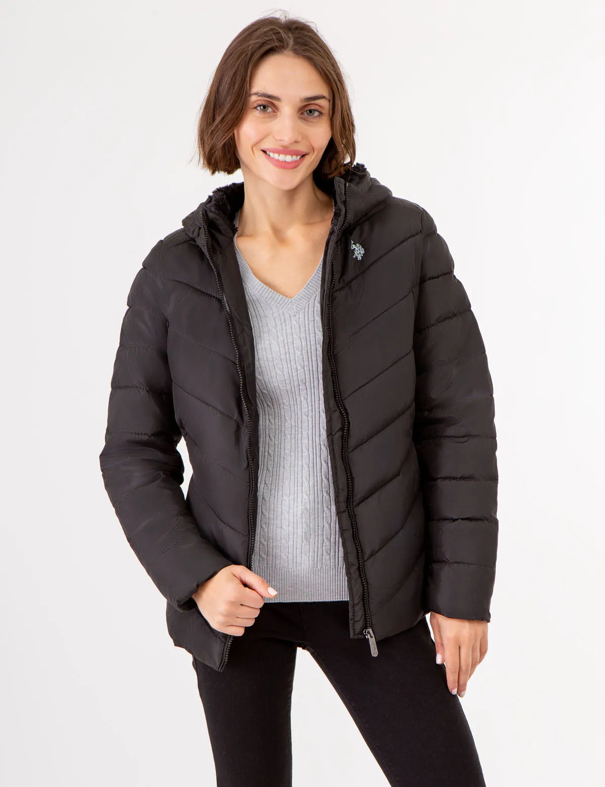 COZY FUR LINED HOODED PUFFER JACKET