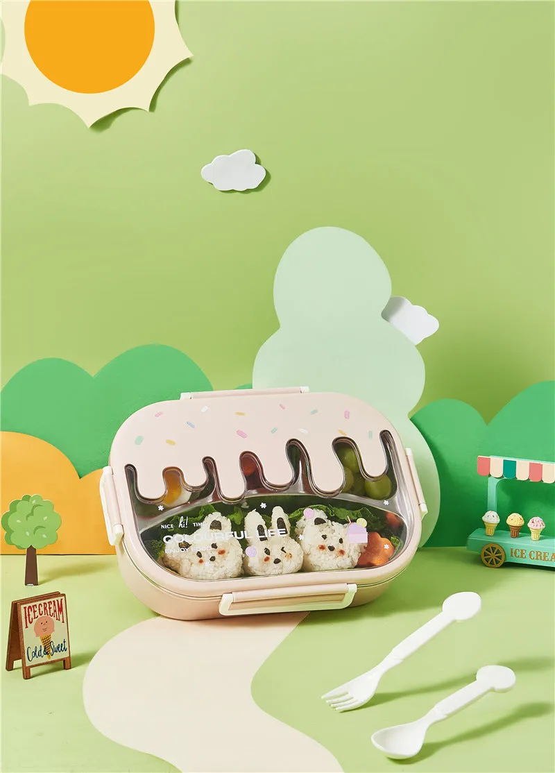 Creative 2 Grid Ice-cream Steel Lunch Box for Kids