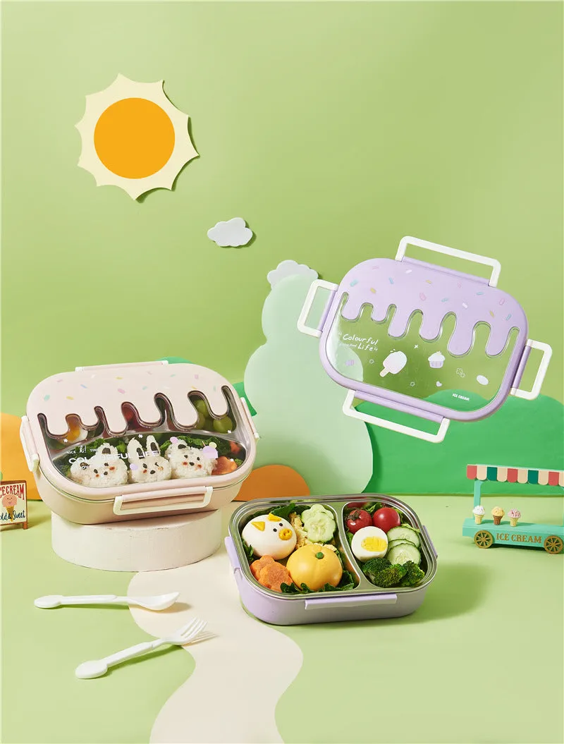 Creative 2 Grid Ice-cream Steel Lunch Box for Kids