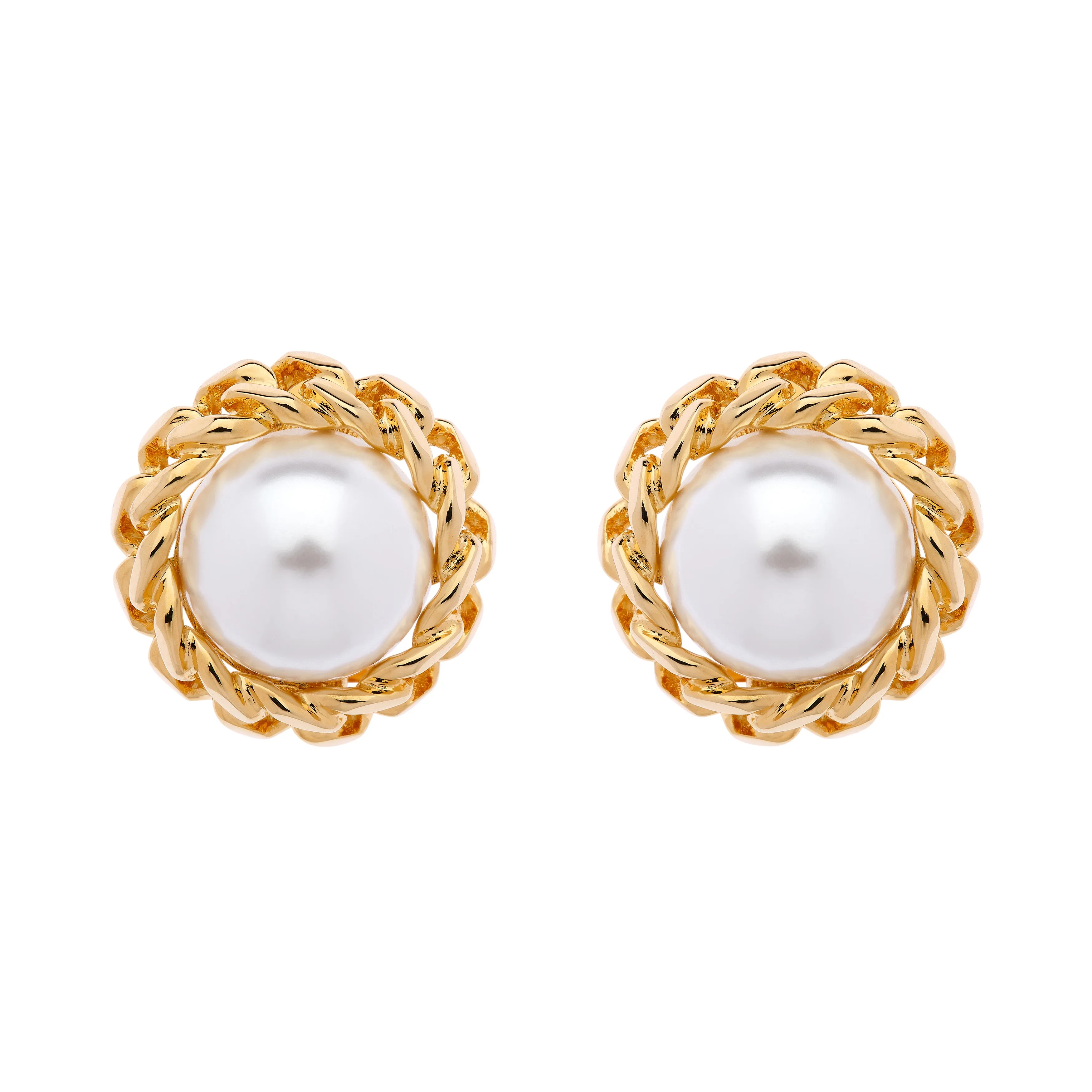 Gold Chanel Pearl Clip Earrings