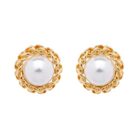 Gold Chanel Pearl Clip Earrings