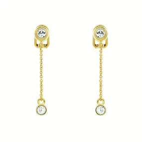 Gold Crystal Chain Drop Clip Earrings