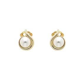 Gold Curl & Pearl Clip Earrings