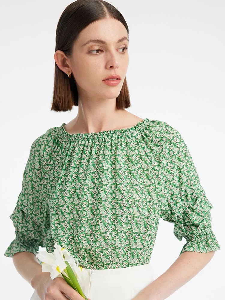 Green Floral Women Blouse And Shorts Two-Piece Set