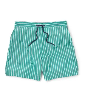 Green White Reverse Stripe Recycled Swim Shorts