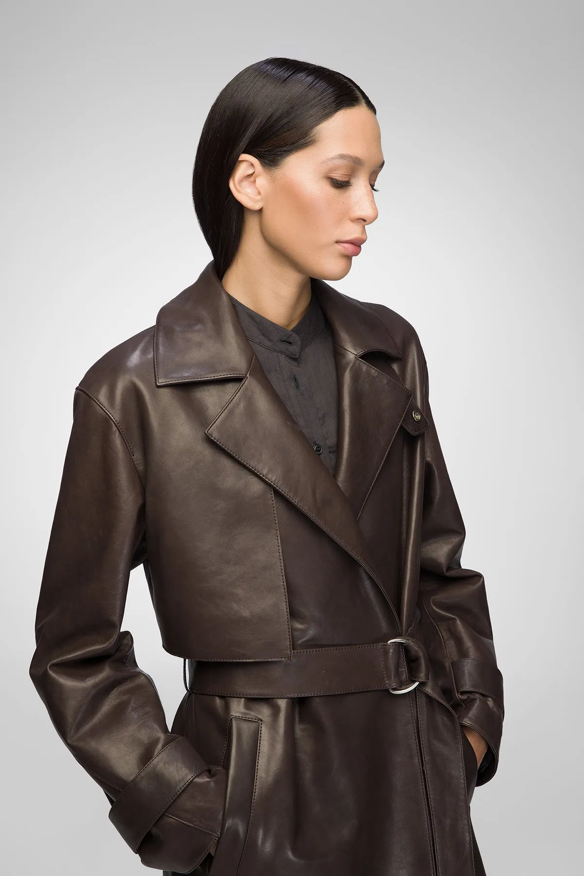 Hannah - Brown Leather Coat