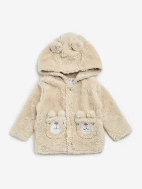 HOP Baby Beige Faux-Fur Hooded Cardigan