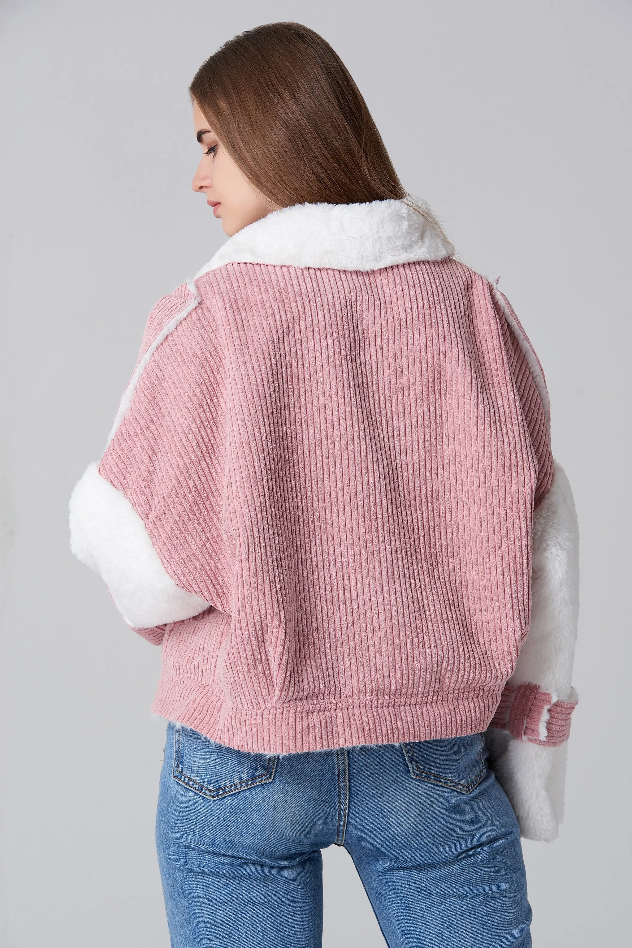 Pink Chord Fur Lining Jacket