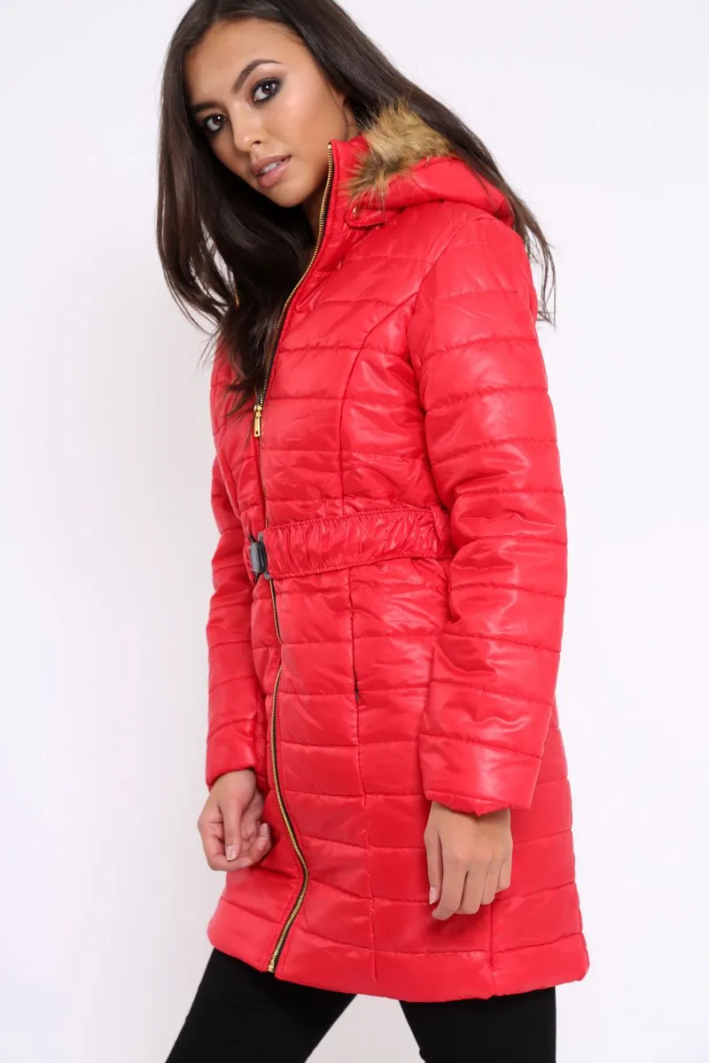 Red Longline Puffer Jacket - Alexandra