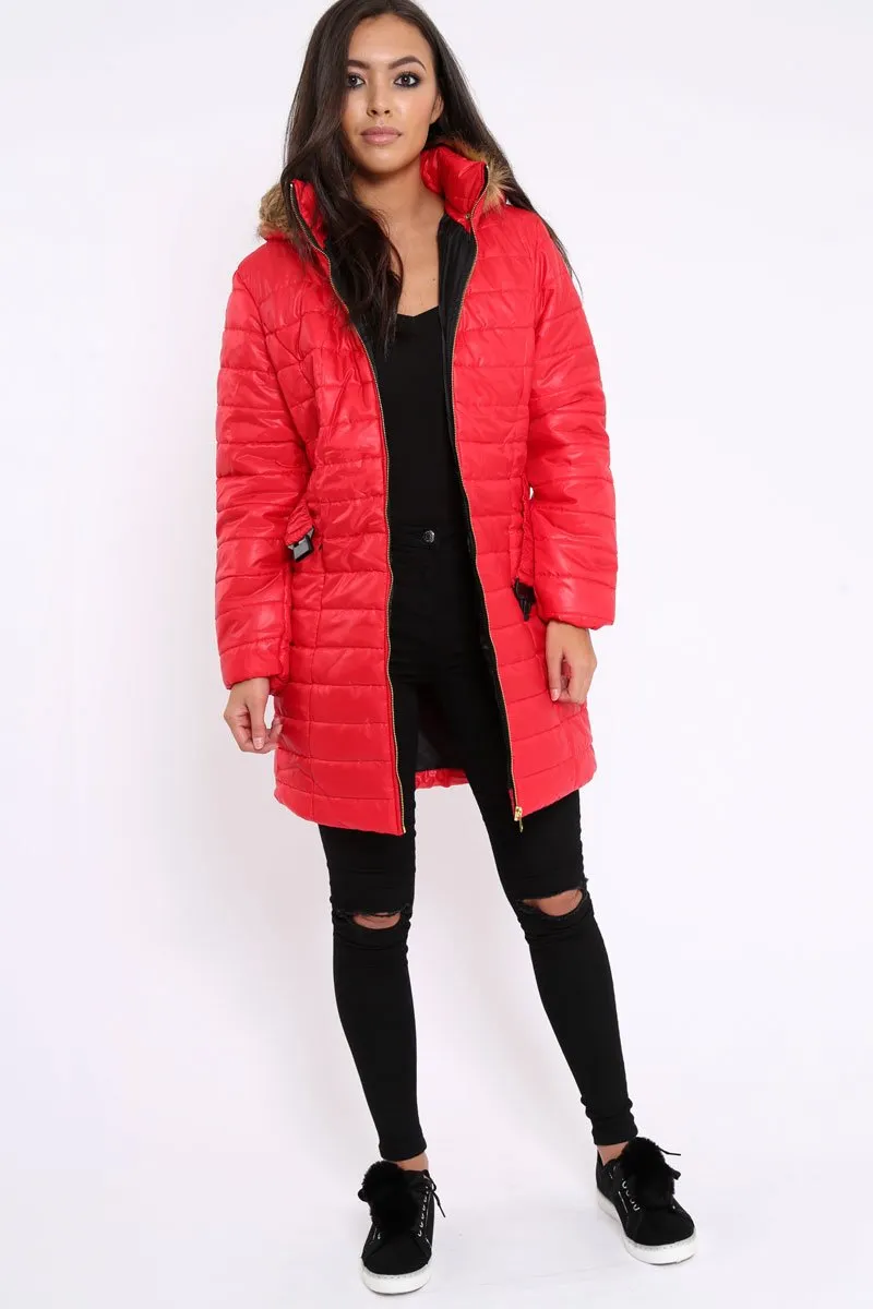 Red Longline Puffer Jacket - Alexandra