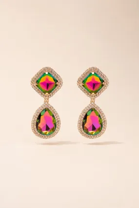 Rhinestone Clip On Glass Drop Earrings