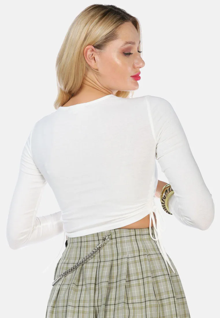 Ruched Side Drawstring Full Sleeve Top