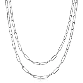 Silver Double Elongated Link Chain Necklace