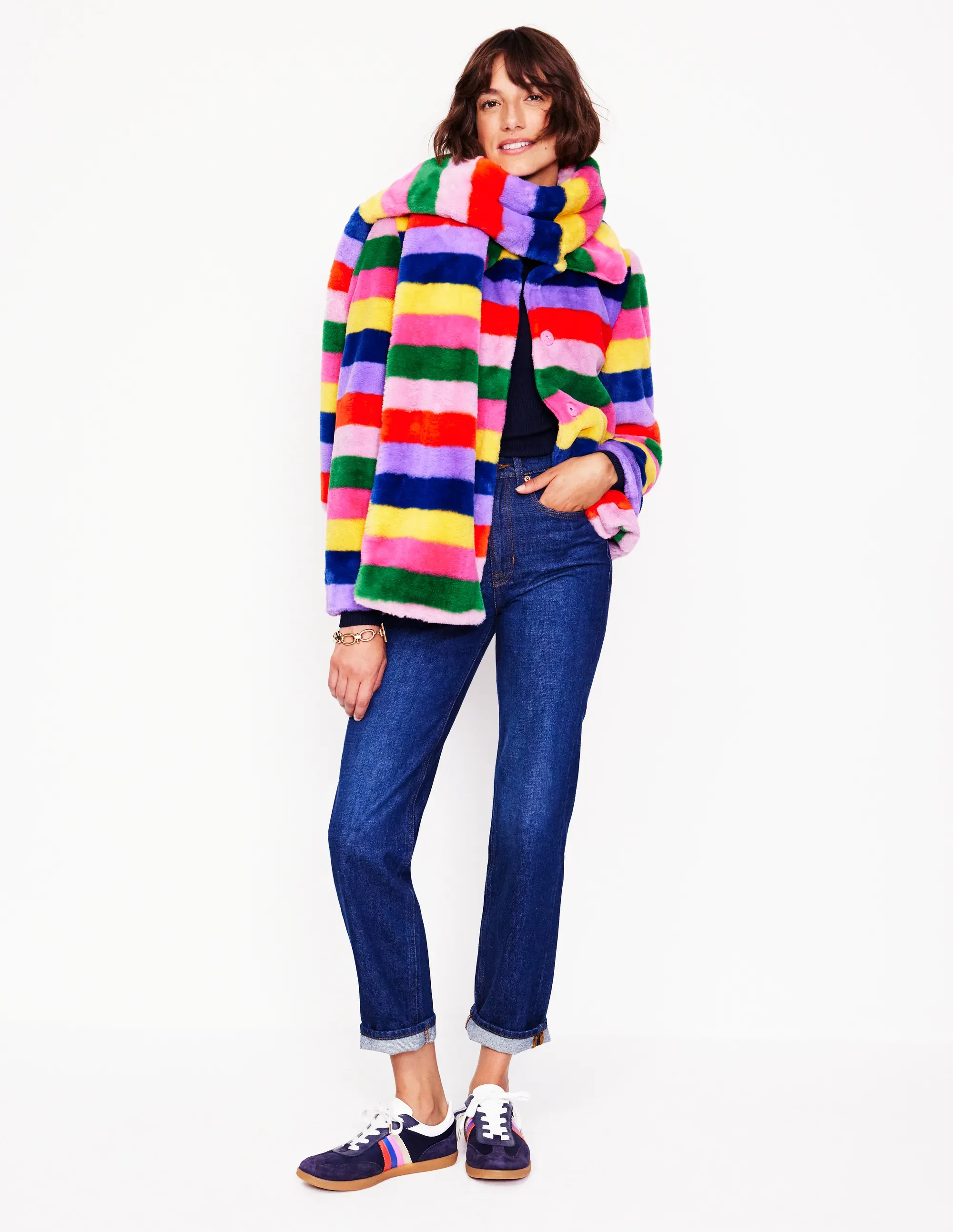 Stripe Faux-Fur Coat