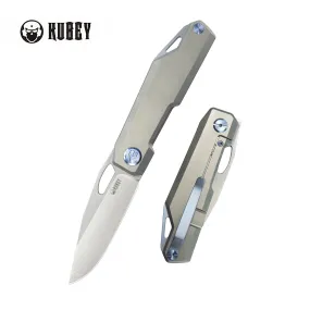 Verijero Fronter Flipper Pocket Folding Knife Grey 6AL4V Titanium Handle 3.35 Belt Satin 14C28N KB340A