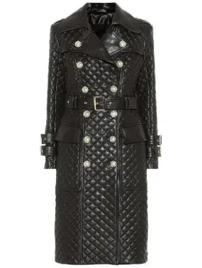 Women’s Double-Breasted Quilted-Leather Trench Coat