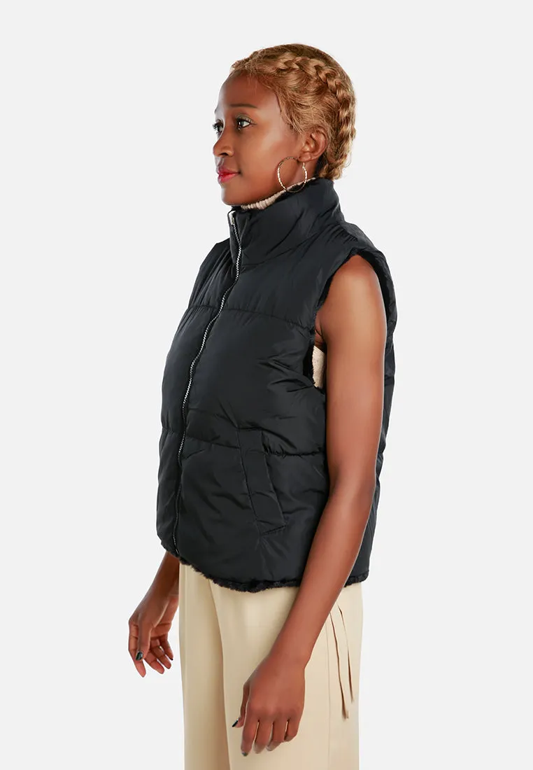 Zipper Reversible Sleeveless Jacket By Ruw