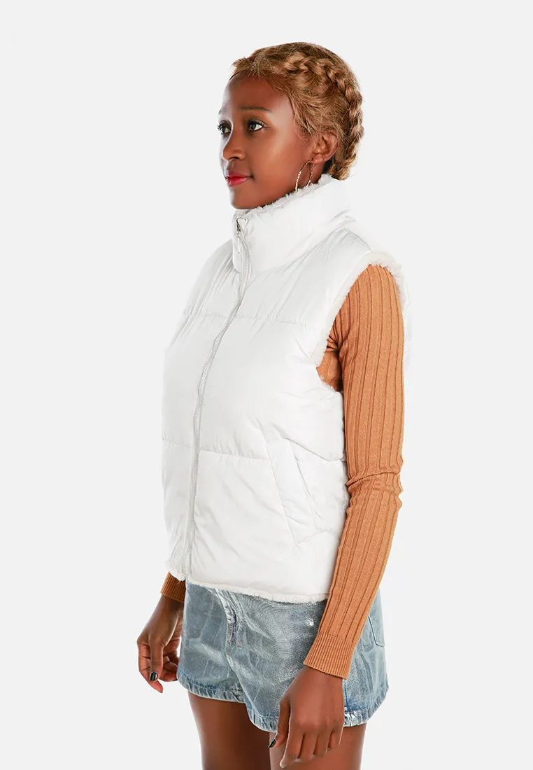 Zipper Reversible Sleeveless Jacket By Ruw