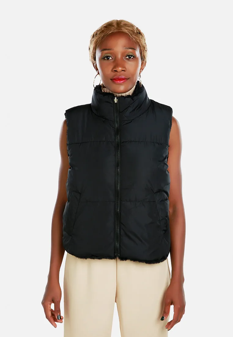 Zipper Reversible Sleeveless Jacket By Ruw